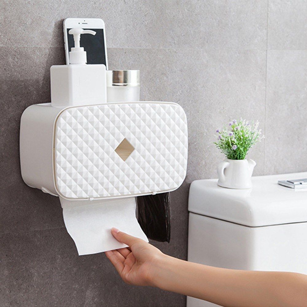 Wall Mounted Adhesive Tissue Box Napkin Toilet Paper Holder Dispenser Shelf X3L4 