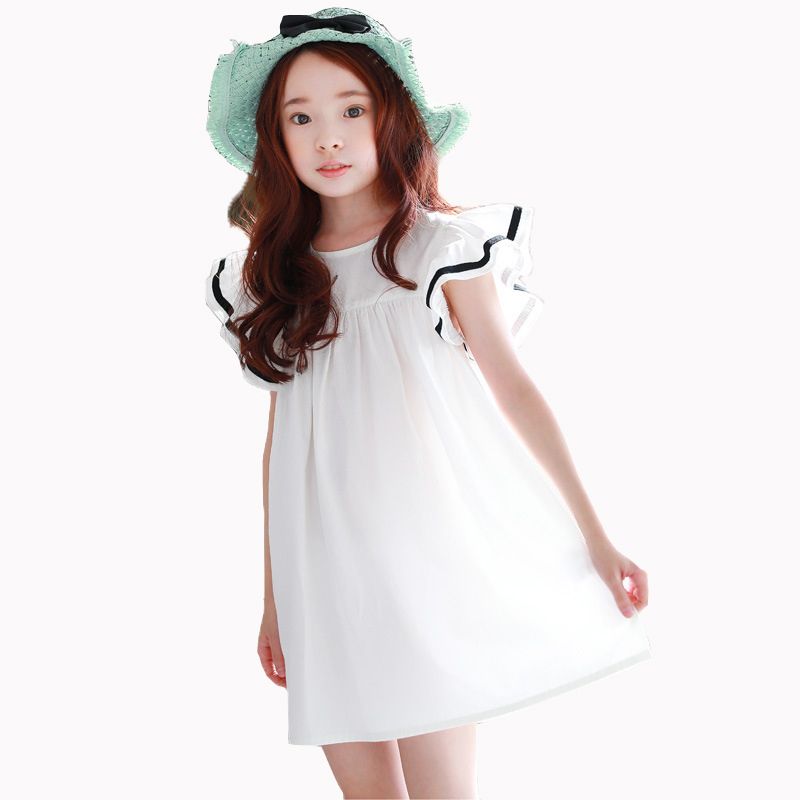 2020 Baby Girls Summer White Beach Dress Ruffle Fly Sleeve Dresses