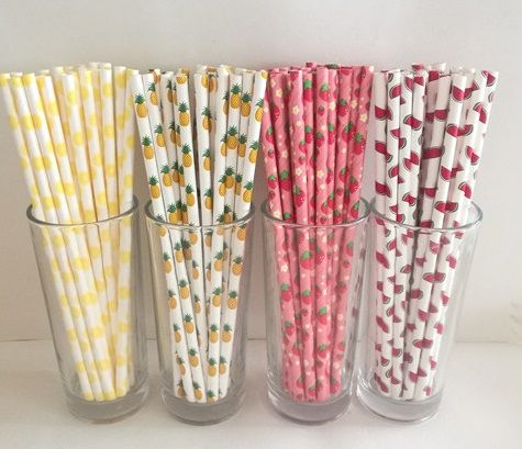 Fruit Pineapple Strawberry Watermelon Lemon Paper Straws For