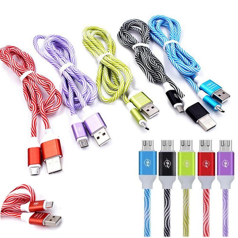 1m pies Micro USB de nylon trenzado del cordón de cobre cargador