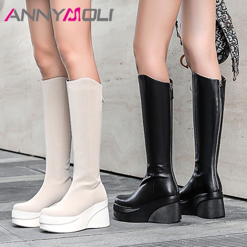 ANNYMOLI Winter Knee High Boots Women 