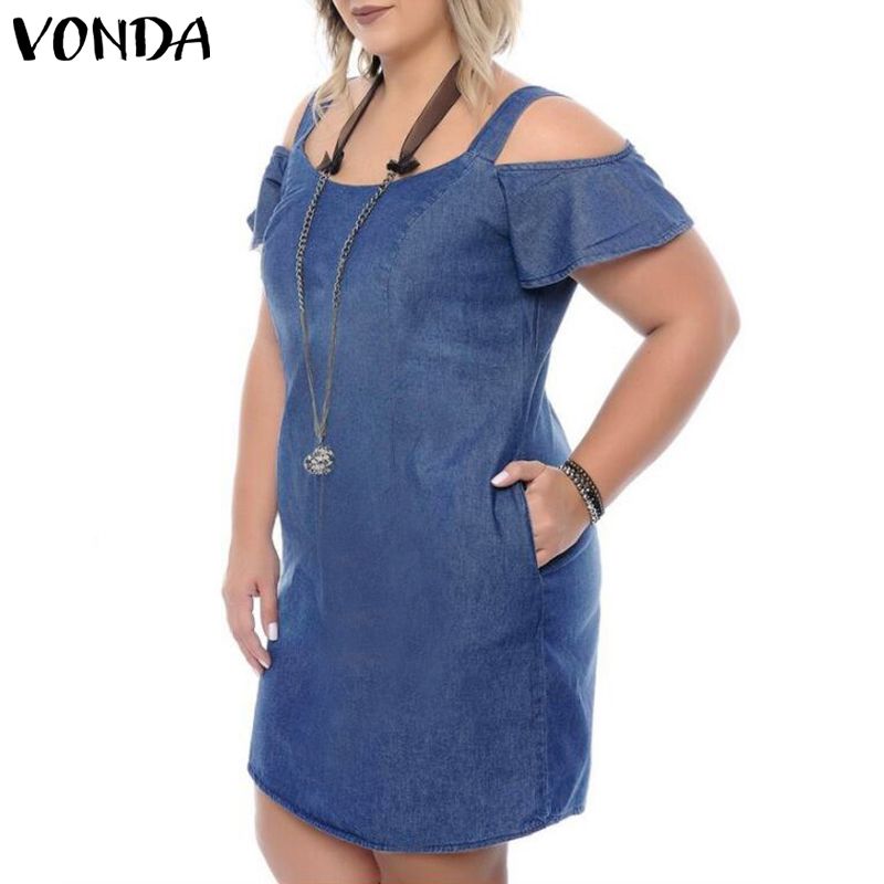 short sleeve plus size denim dress