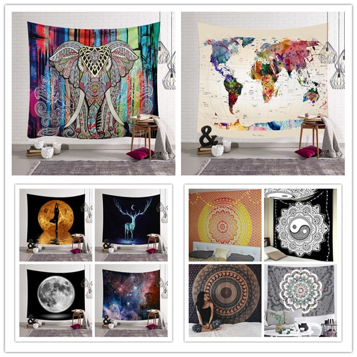 Large Size Polyester Tapestry Bohemian Mandala Beach Towels Elephant Hippie Throw Yoga Mat Bath ...