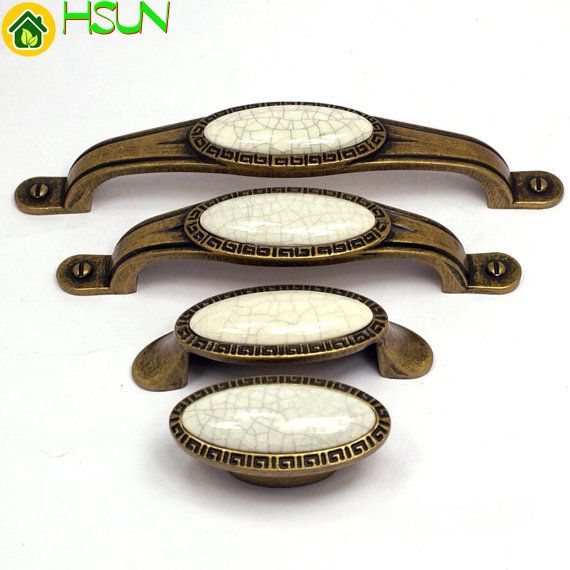 2019 Antique Bronze Crack Door Pulls Handles Oval Gem Ceramic