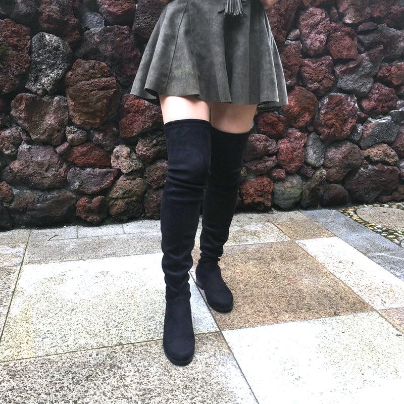 thigh high winter boots flat