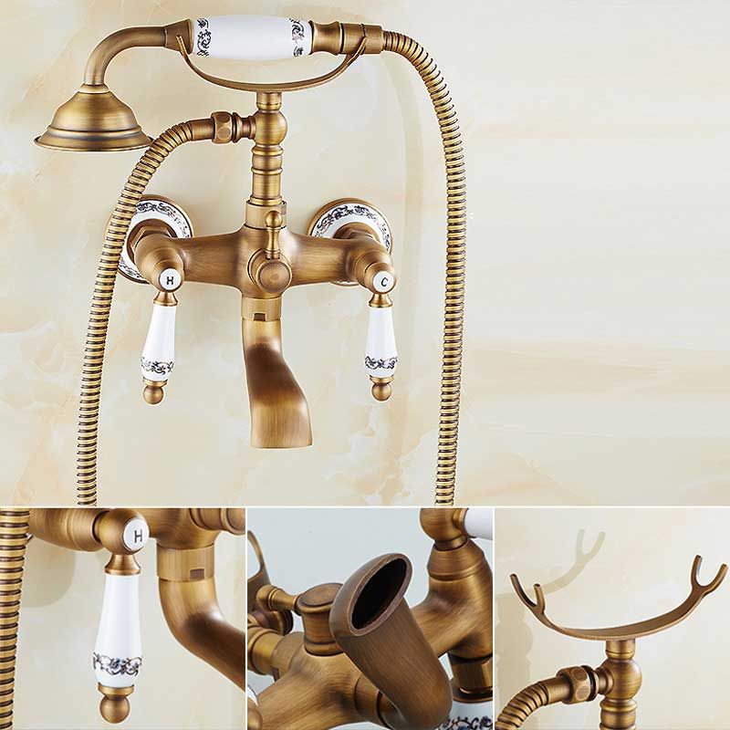 Acquista Set Di Rubinetti Vasca Da Bagno In Ottone Antico Set Di Doppi Pomelli Rubinetto Vasca Set Doccia A Parete Set Doccia Girevole Vasca Da Bagno A 119 46 Dal Jennet Rubinetteria Antica Per Bagno