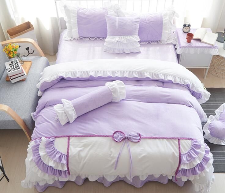 Cotton Bedding Set Princess Style Lace Bow Knot Design Duvet Cover