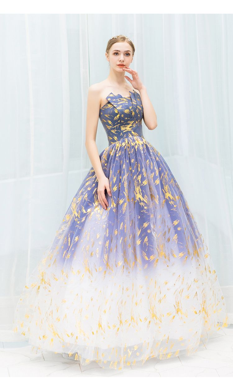 blue and golden dress