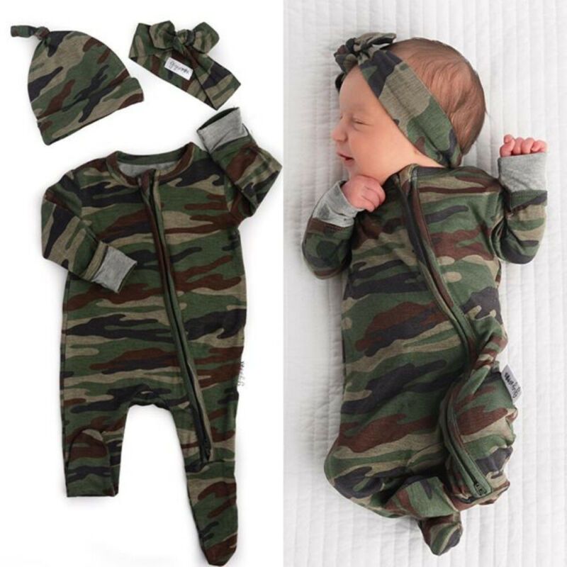 Compre Suave De La Manera Al Bebe Recien Nacido Ropa De La Muchacha De Invierno Camo De La Cremallera Del O Cuello De Manga Larga Wrap Pie Mameluco Del Mono Headband