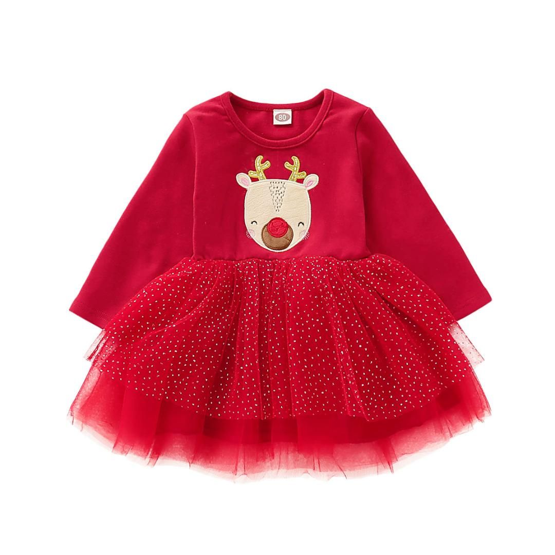 2020 18m 4y Christmas Baby Girl Red Dress Toddler Infant Baby Kid Girl Deer Long Sleeve Lace Tutu Dress Princess Xmas Clothes From Lou88 30 32 Dhgate Com