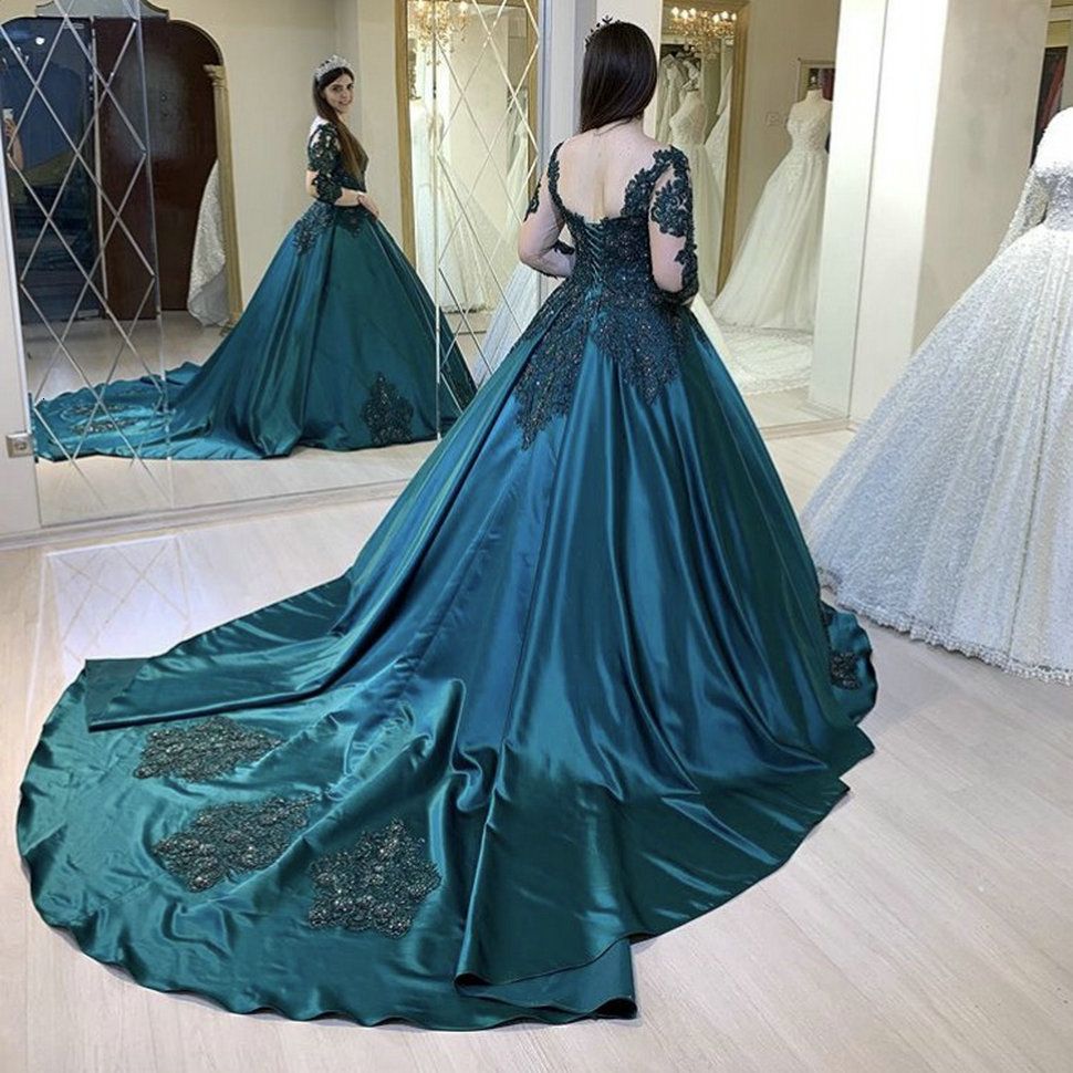 peacock blue evening gowns