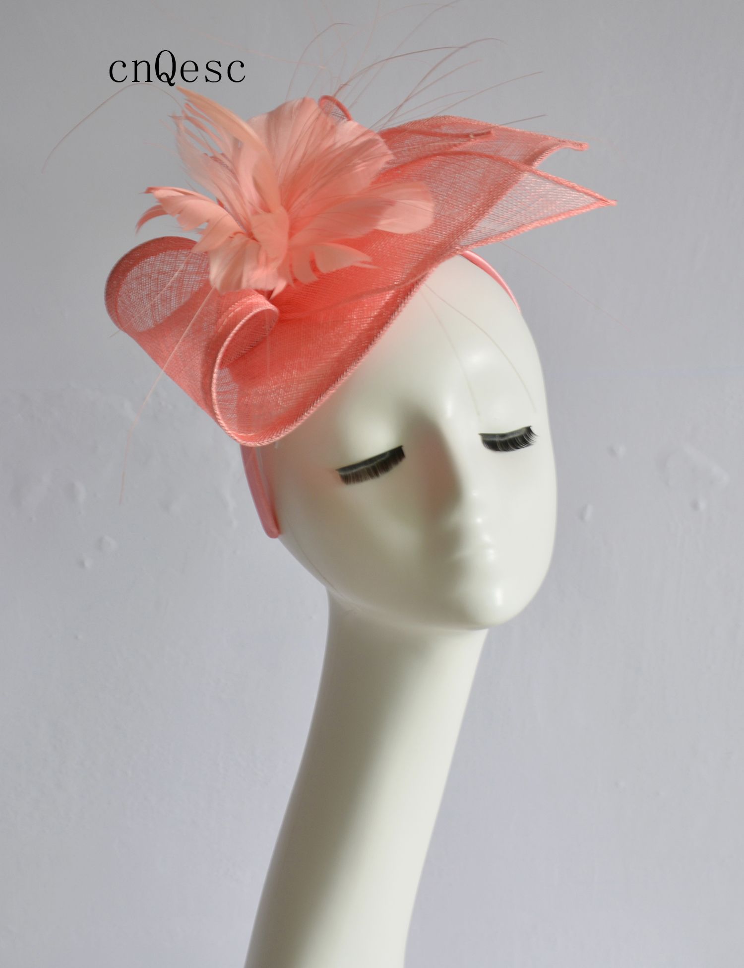 2019 Coral Pink Sinamay Fascinator Hat Hair Accessory For Wedding