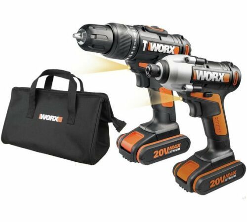 WORX WX938 18V Cordless Hammer Drill and Impact Driver Twin Combo Pack 20V MAX