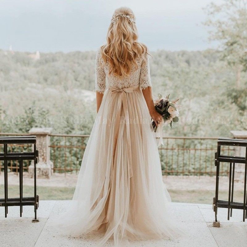 boho champagne wedding dress