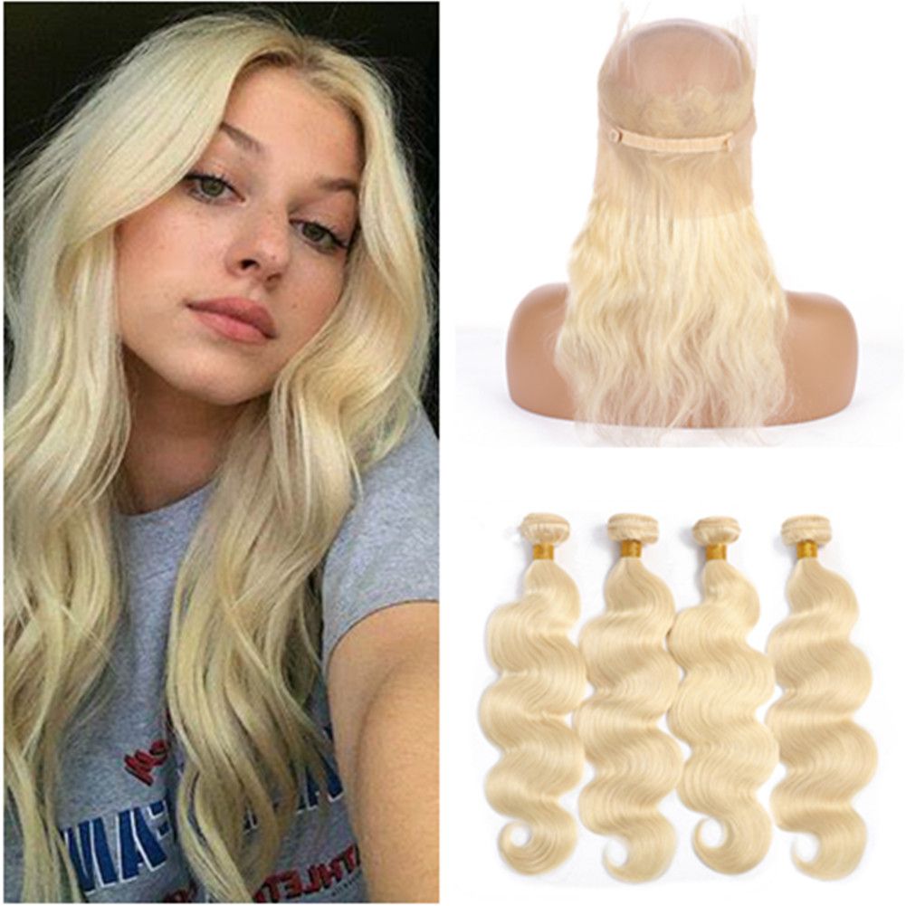 2019 Bleach Blonde Virgin Hair Extensions With 360 Closure
