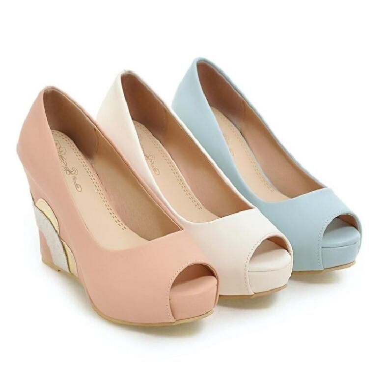 New Wedge Heel Bride Wedding Shoes Peep Toe High Heel Platform