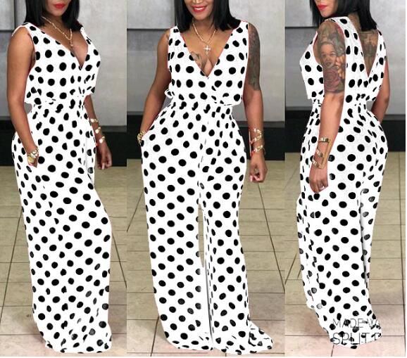 white jumpsuit with black polka dots