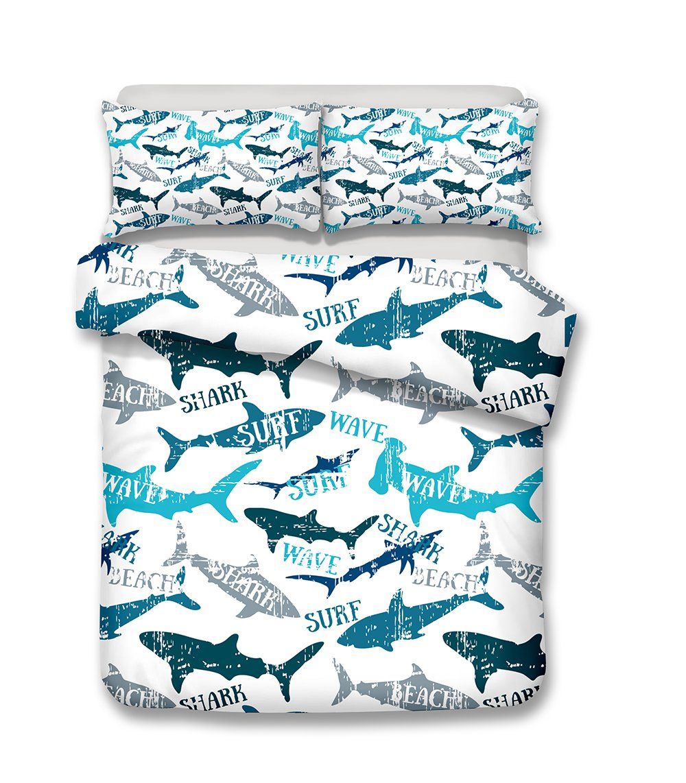 Surf Wave Shark 3d Bedding Set Print Duvet Cover Set Lifelike Bed