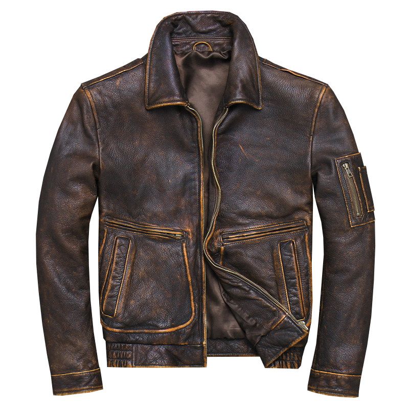 Satin Al 2019 Vintage Kahverengi Erkekler Amerikan Pilot Deri Ceket Plus Size Xxxxl Hakiki Inek Derisi Bahar Coat Ucretsiz Gonderim Tl2 131 35 Dhgate Comda