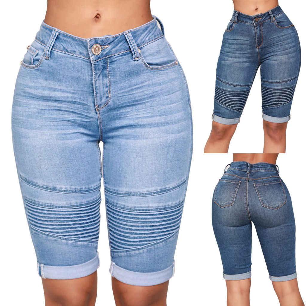 Grosshandel Neue Kleidung 19 Frauen Mid Aufstieg Elastic Zip Enge Jeans Knielange Kurvige Stretch Shorts Jeans Drop Shipping Von Hongzhang 14 77 Auf De Dhgate Com Dhgate