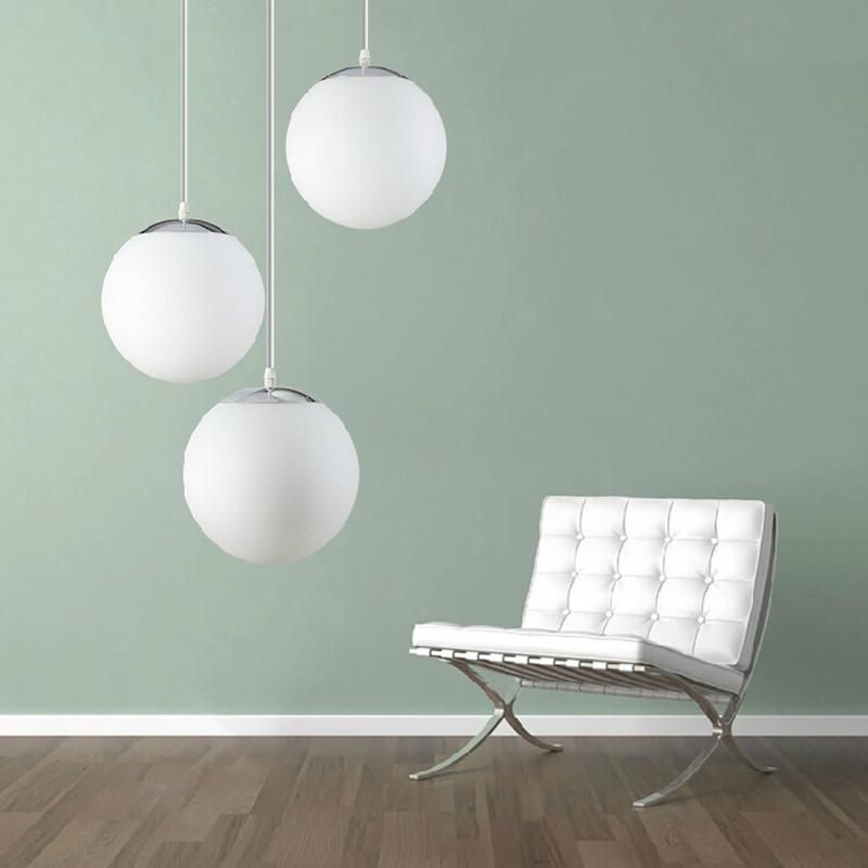 White Frosted Glass Ball Global Pendant 