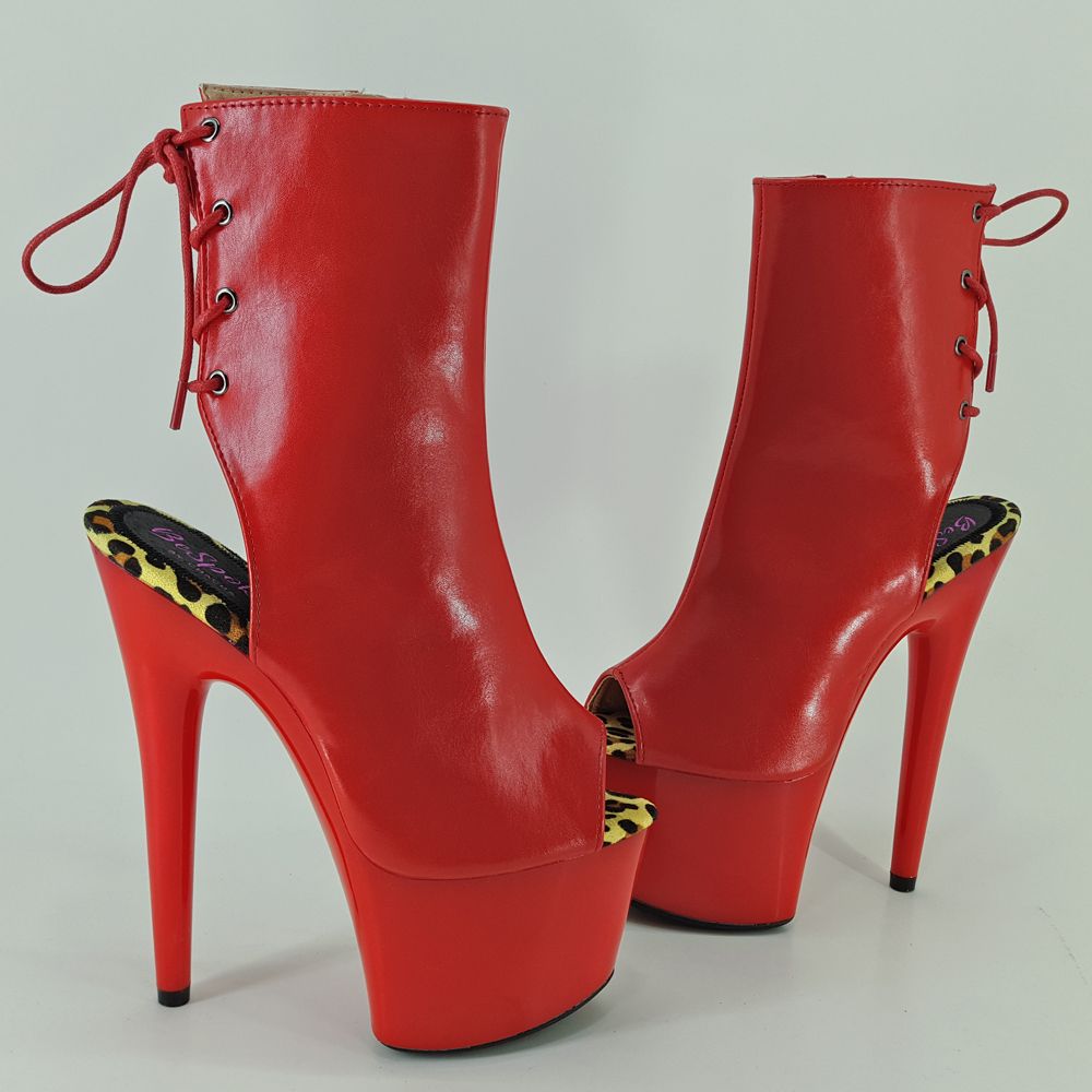 Leecabe RED PU Upper 17CM/7inches Pole Dancing Shoes High Heel Platform
