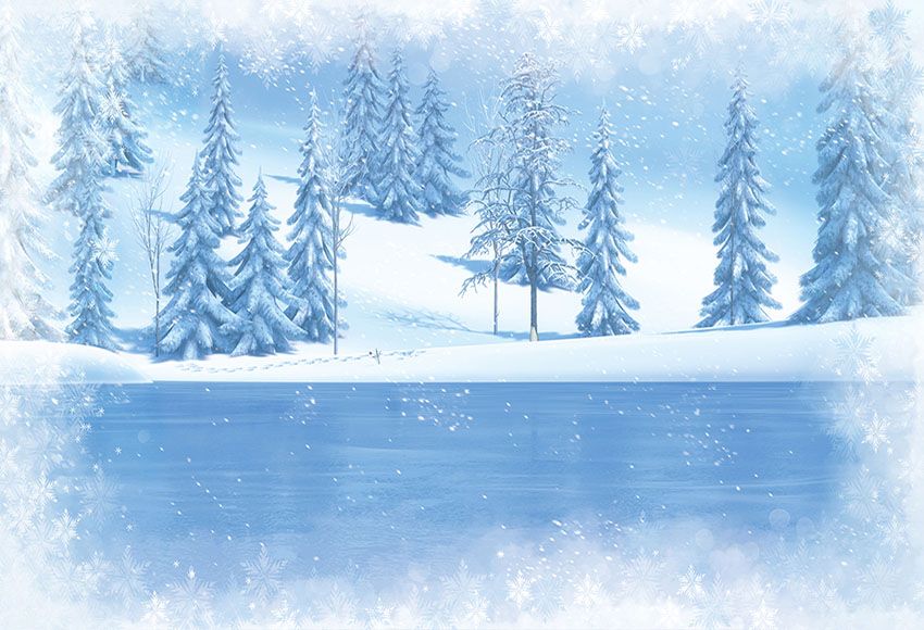 2020 7x5ft Light Blue Frozen River Pine Forest Winter Snowflakes Custom ...