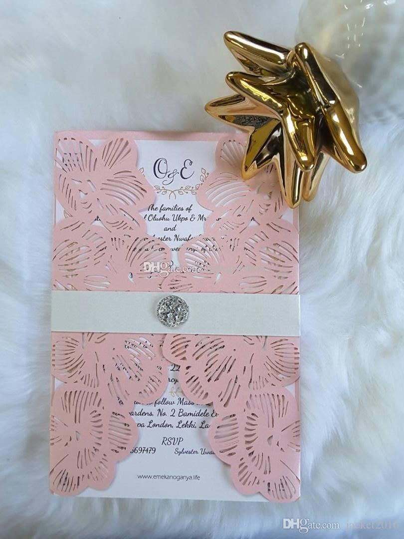 Blush Shimmy Laser Cut Diamond Petal Wedding Invites With Belly Belt 2019 Wedding Party Invitations Free Printing Wedding Invitation Cards Samples