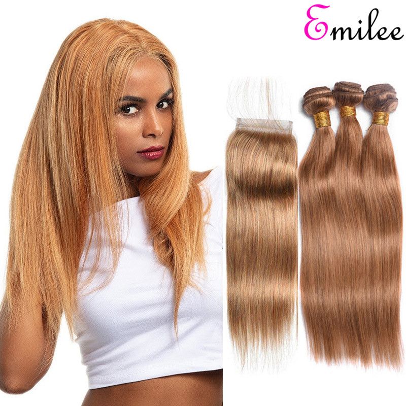 Emilee Blonde Hair 3 Bundles With Closure 27 Straight Human Hair