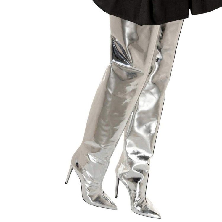 over knee silver boots