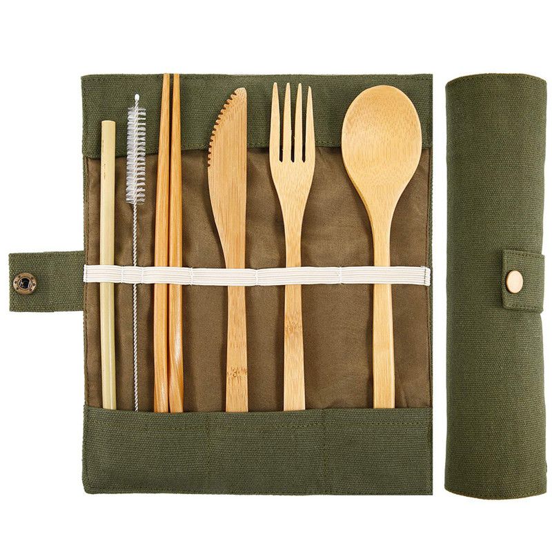 Bamboo Utensils Reusable Cutlery Travel Set Eco-friendly Outdoor Portable  Utensils Bamboo Spoon, Fork, Knife, Brush, Chopsticks 
