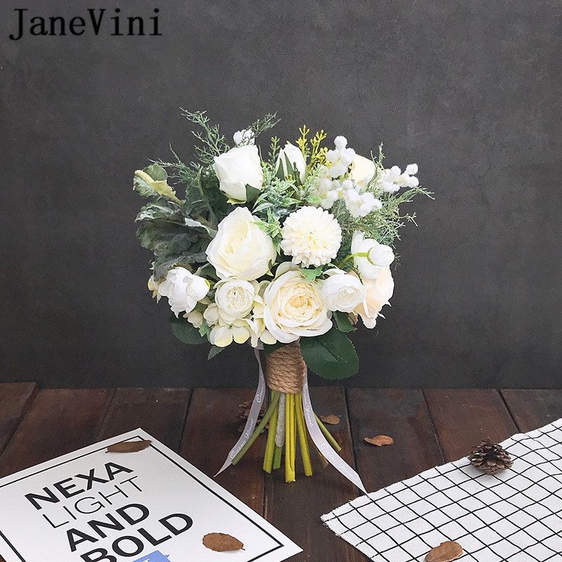 Janevini Vintage White Bridal Bouquets Country Style Artificial