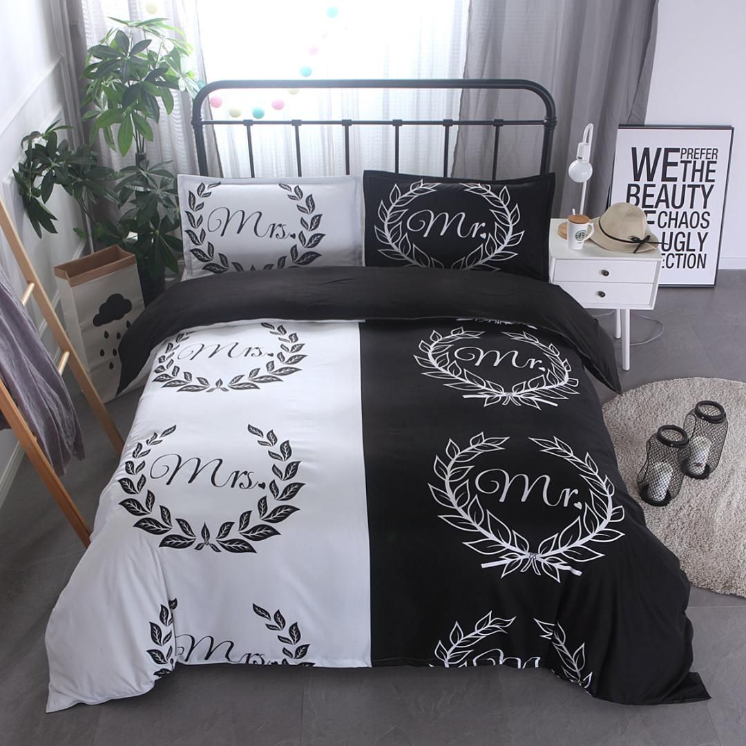 Duvet Cover European American Style Black White Dres Mr Mrs Shoes