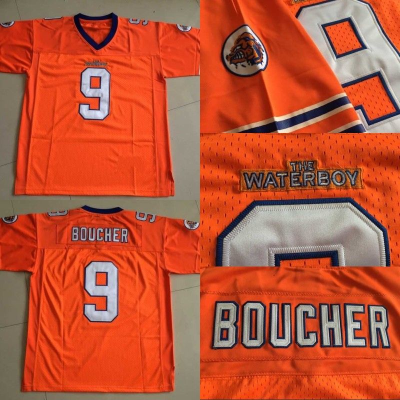 Bobby Boucher #9 The Waterboy Football Jersey Adam Sandler Orange All stitched
