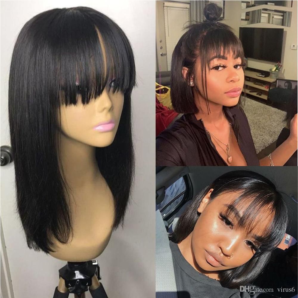Bob Wig With Bang Human Hair Short Virgin Peruvian Hair Glueless Full Fringe Short Bleached Knots Lacefront Wigs With Bangs Bob Wig With Bang Human Hair Short Virgin Peruvian Hair Glueless Full Fringe Short Bleached Knots Lacefront Wigs With Bangs