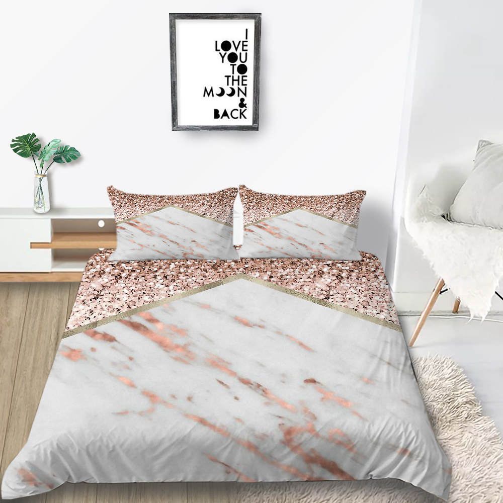 Marble Bedding Set For Girls Sweet Pink Luxury Duvet Cover King