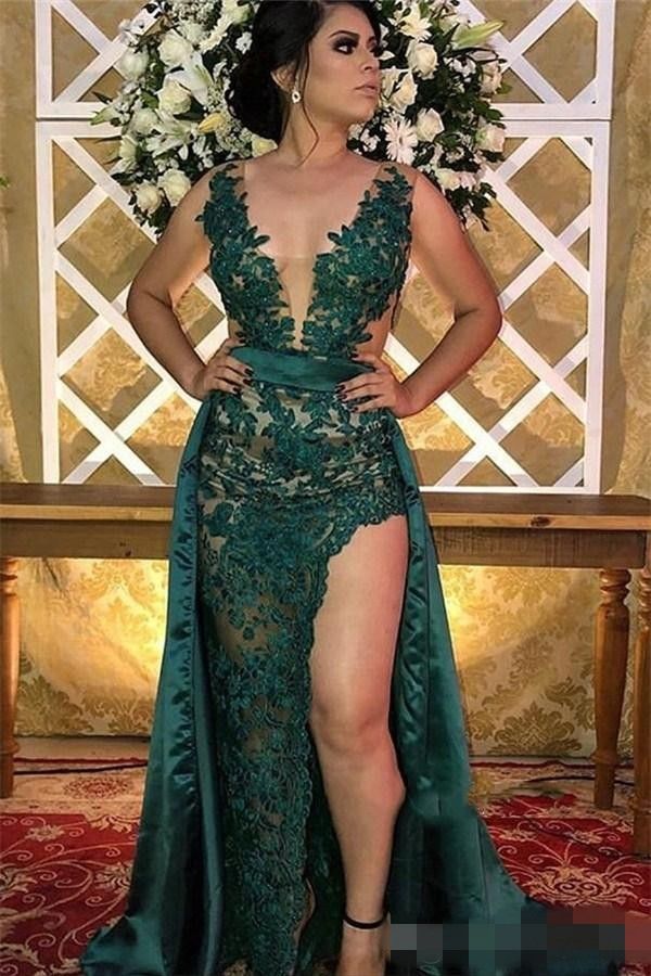 Compra Hunter Green Split Vestidos De Noche Con Falda Desmontable Pura  Ilusión Blusa Apliques Largos Vestidos De Fiesta Árabe Vestido De Fiesta  Desgaste Barato | Entrega Rápida Y Calidad | Es.Dhgate