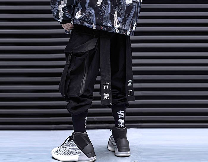 Wholesale AELFRIC Multi Pocket Hip Hop Pants Men Ribbon Harajuku 