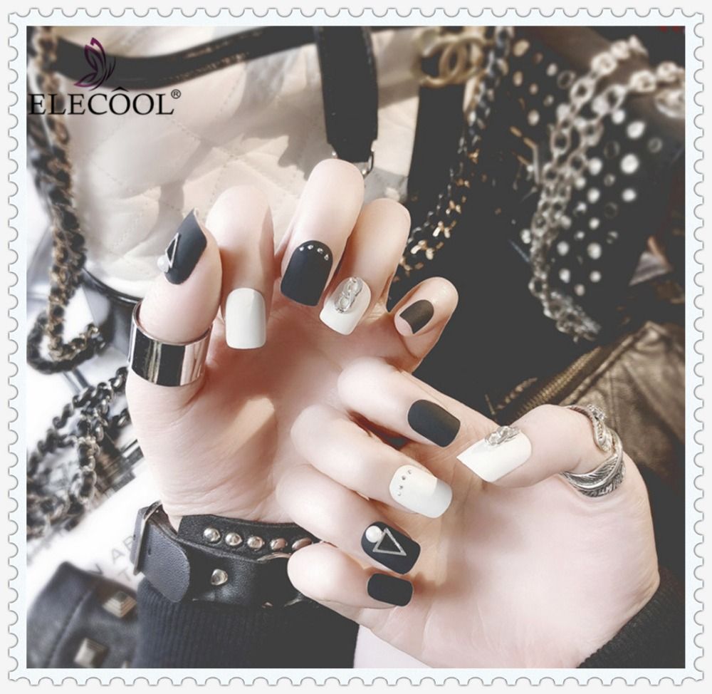 Compre Elecool Venta Caliente 24 Piezas Unas Postizas Unas Negras