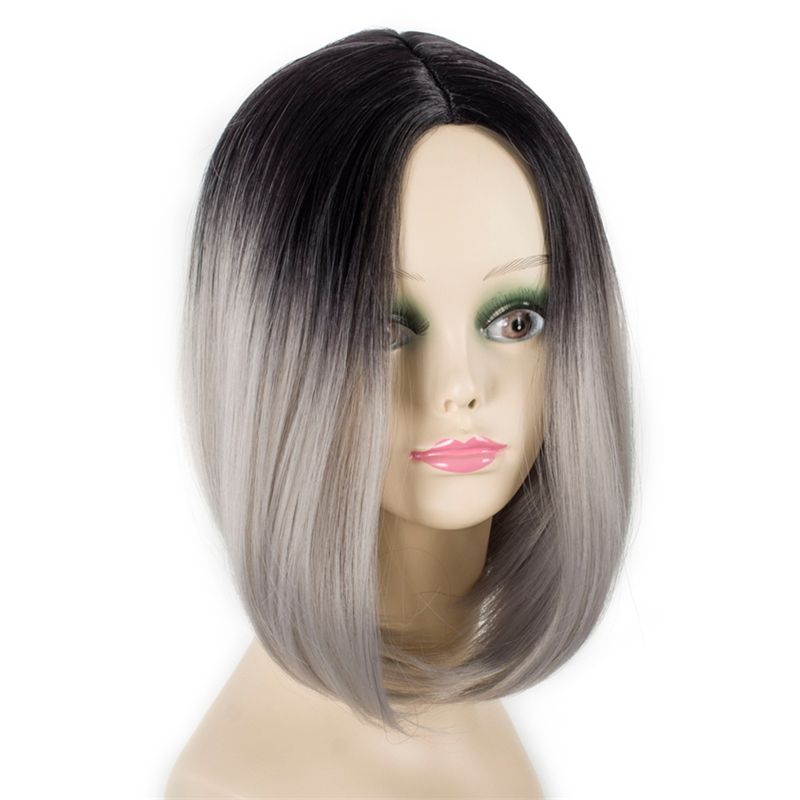 12inch Synthetic Ombre Grey Hair Bob Style Short Wigs For Women Black And Red Hair Remy Wigs Curling Synthetic Wigs From Sassygirl1 30 76