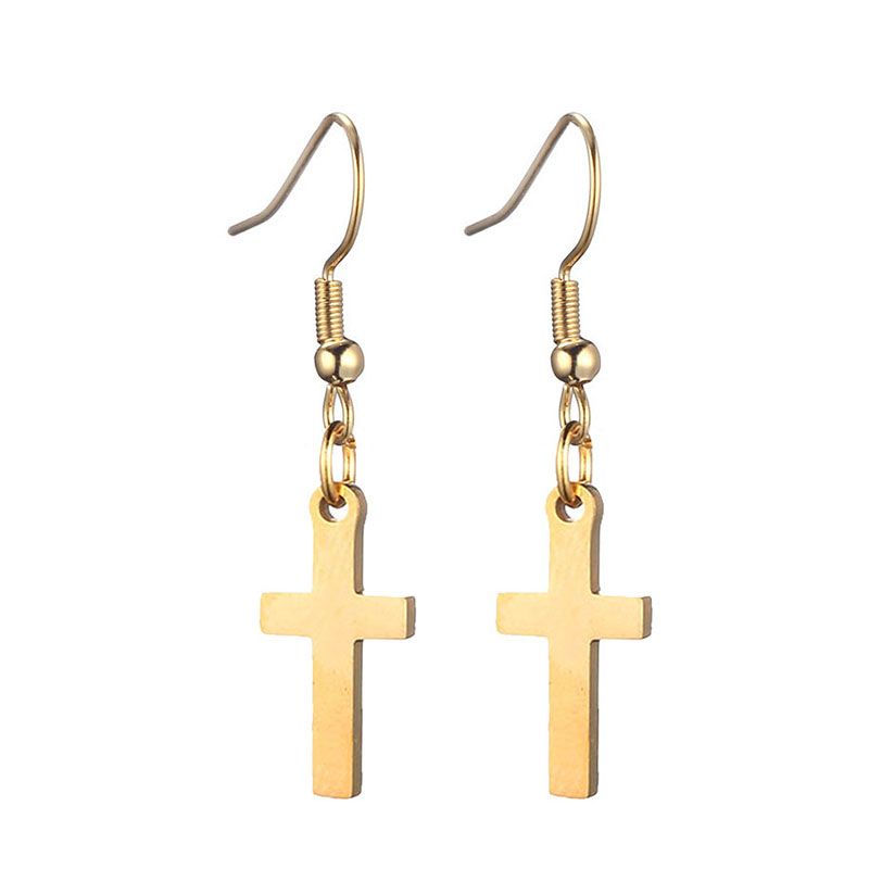 Stainless Steel Cross Dangle Earrings 