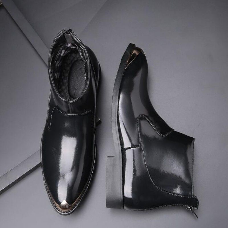 New High Quality Pointed Mens Leather Boots High Top Martin Boots