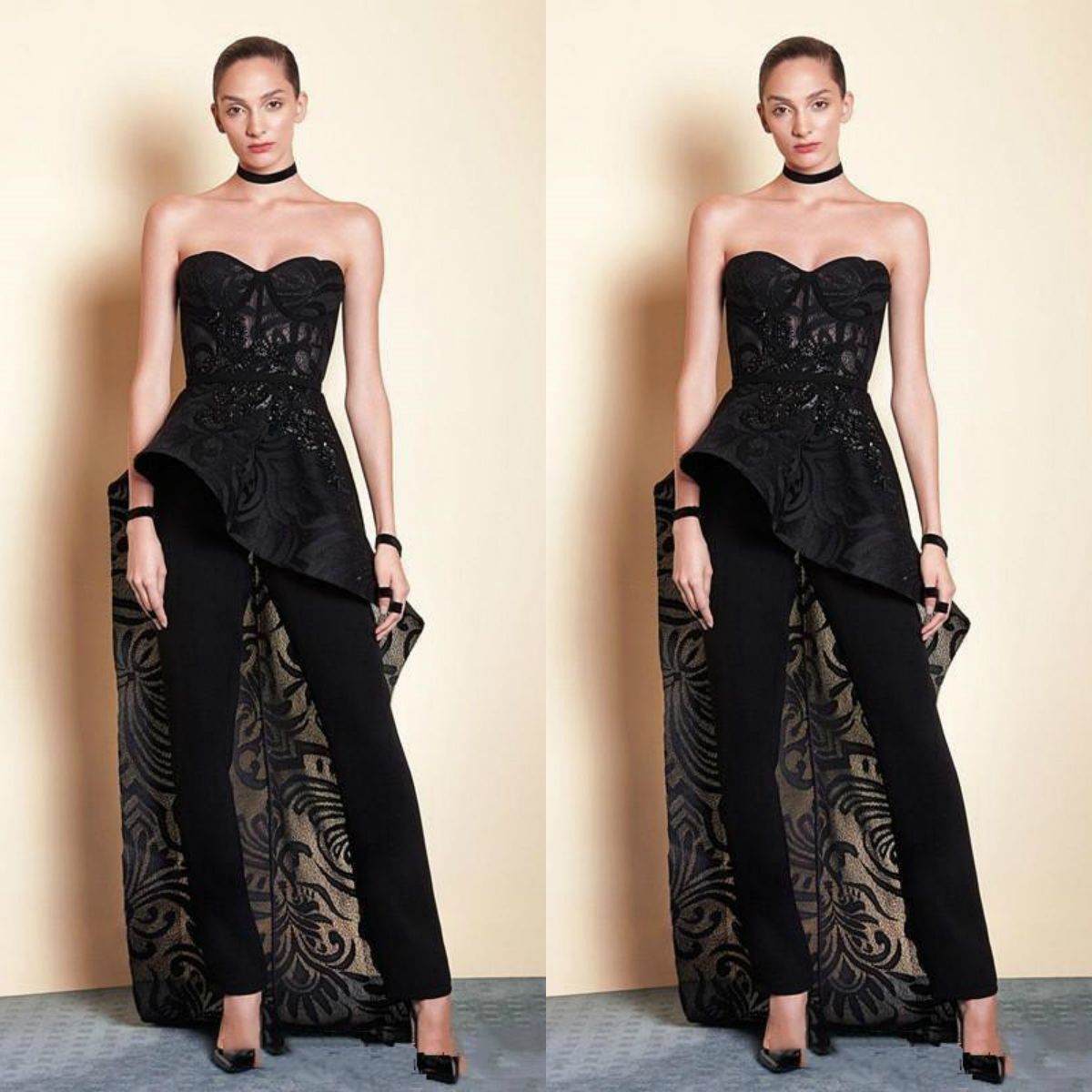 Modern Black Pant Suit Prom Dresses Sweetheart Lace Overskirts Special