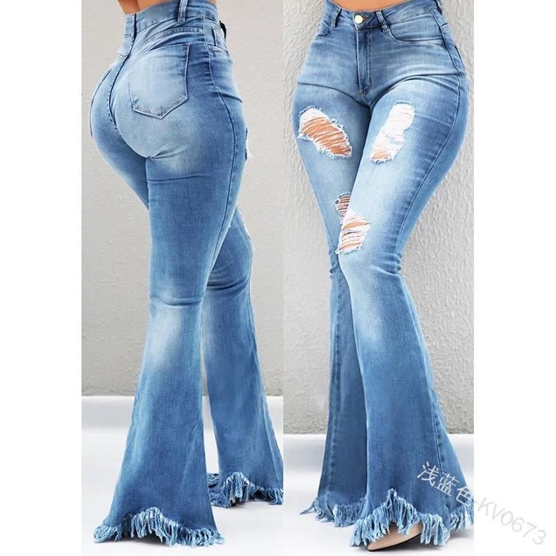 Compra Jeans De Mujer Moda Suelta Cintura Alta Mujer Ancho Pierna Jeans  Oficina Dama Sólido Mezclilla Blanqueado Pantalones Rotos Barato | Entrega  Rápida Y Calidad | Es.Dhgate