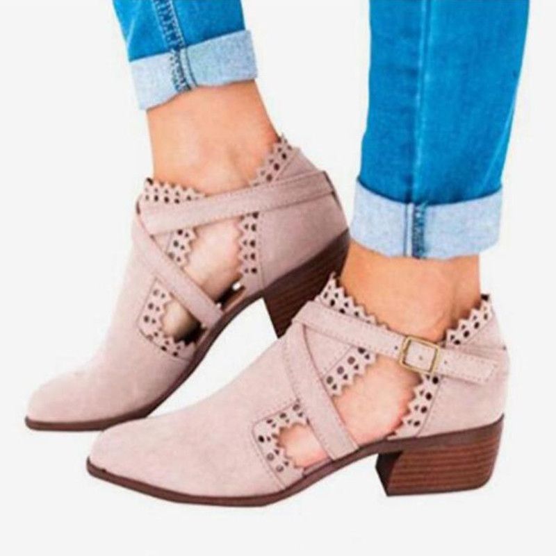 Women Cut Outs Ankle Boots Pointed Toe 