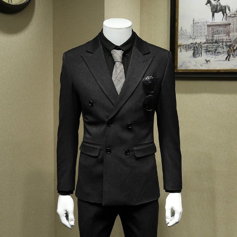 Compra Traje Negro De Doble Botonadura Oficina Hombre De Negocios Trabajo  Pico Solapa Para Hombre Pantalones De La Capa 2 Juegos De Una Pieza Smoking  Del Novio Jacket + Pants + Vest +