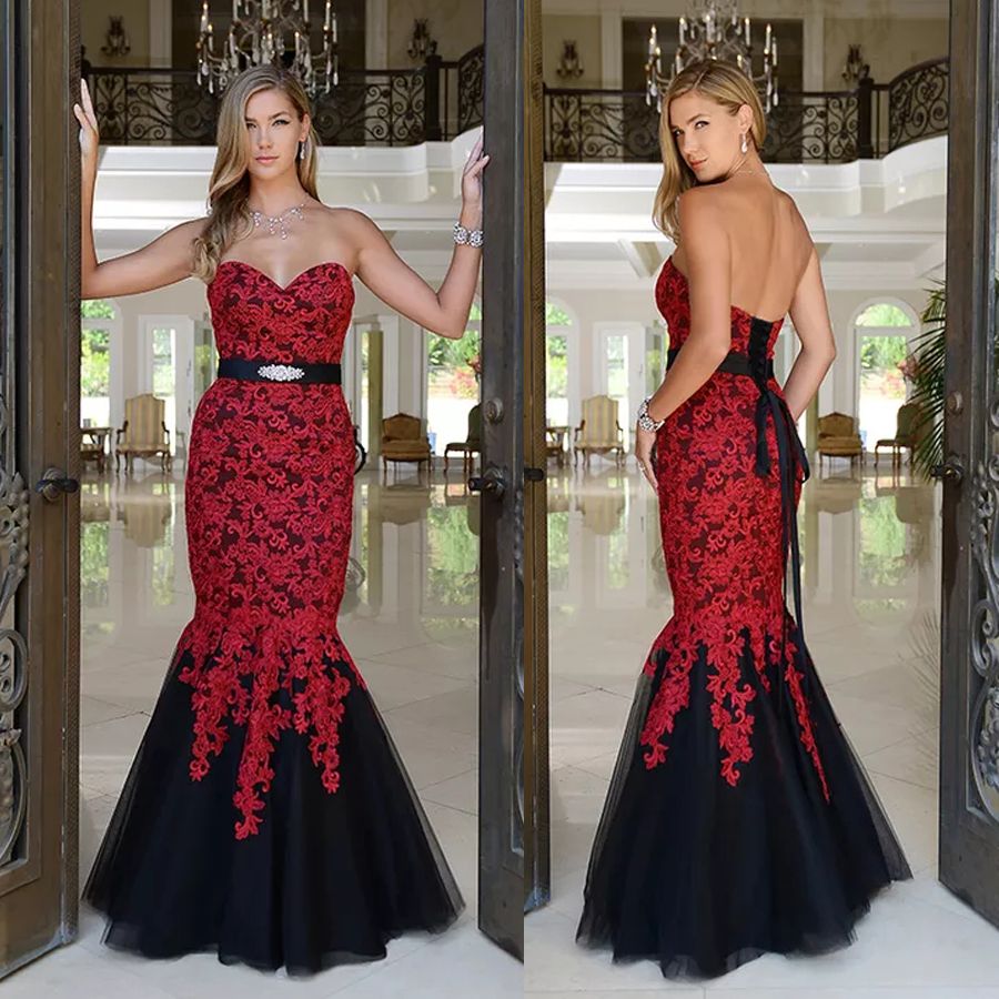 Vintage Red And Black Mermaid Wedding Dresses Sweetheart