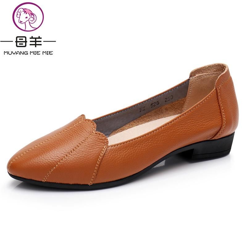 genuine leather flat shoes