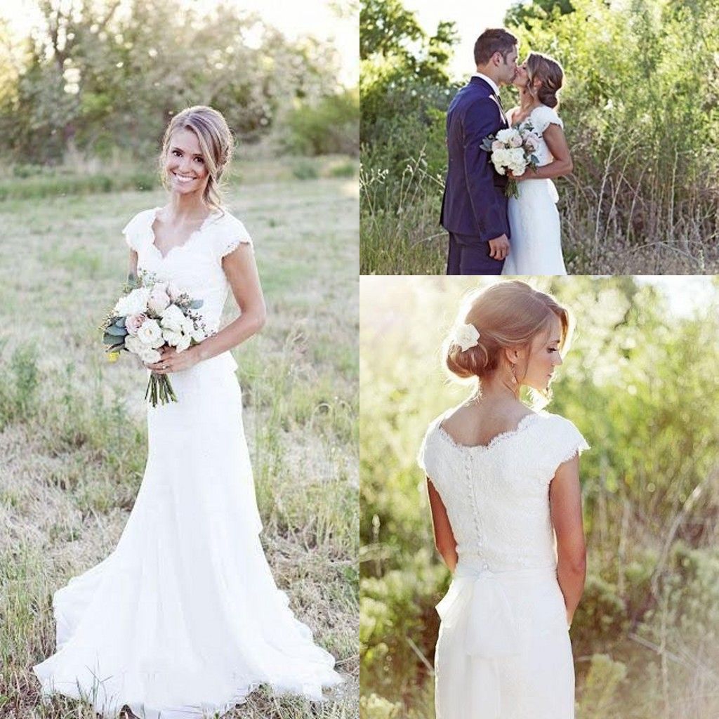 scalloped a line wedding dress