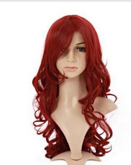Freeshi Pping Beautiful Long Dark Red Hair Spiral Curly Lady S